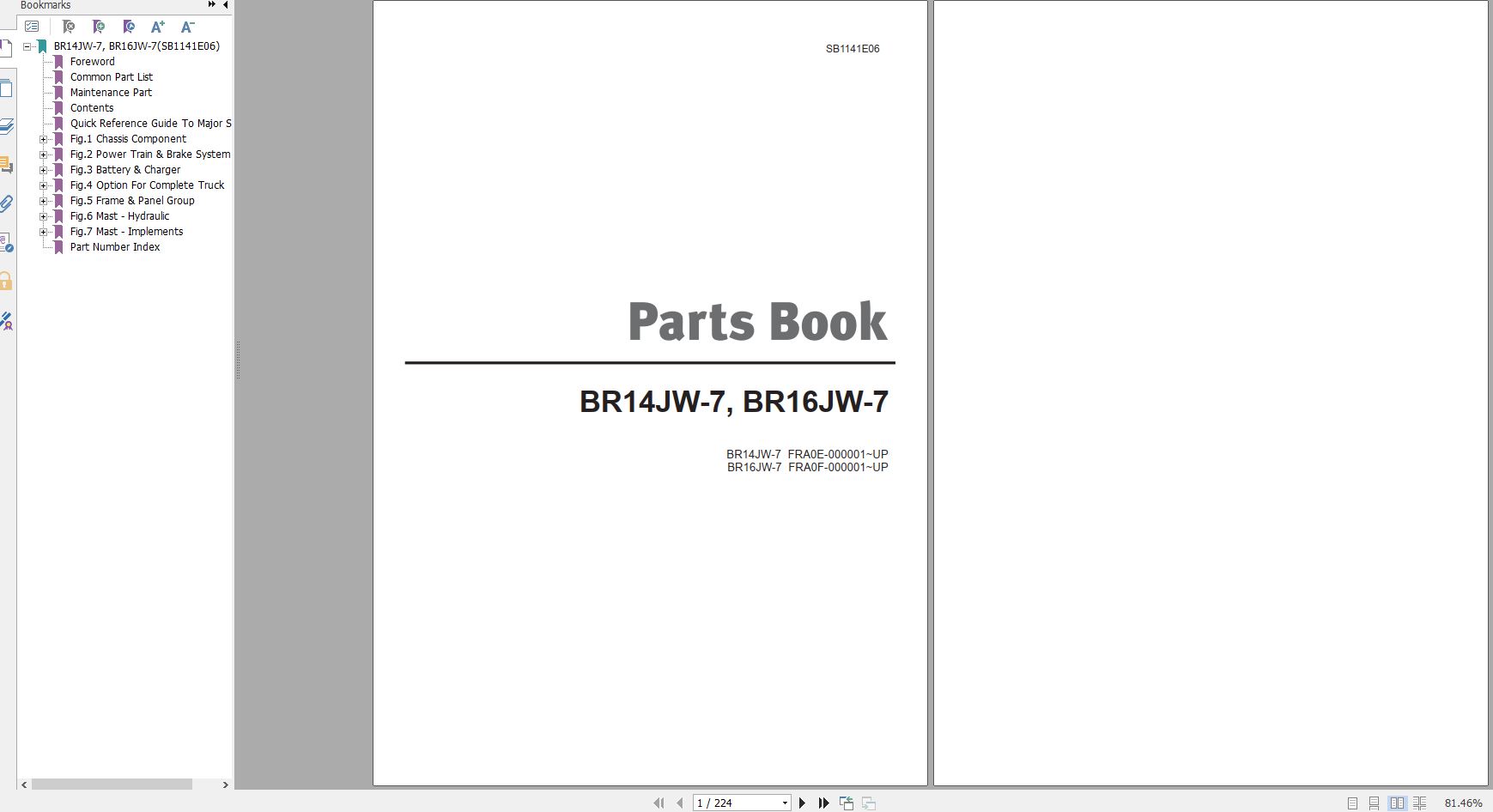 Doosan Electric Reach Truck BR14JW 7 BR16JW 7 Part Book SB1141E06 1