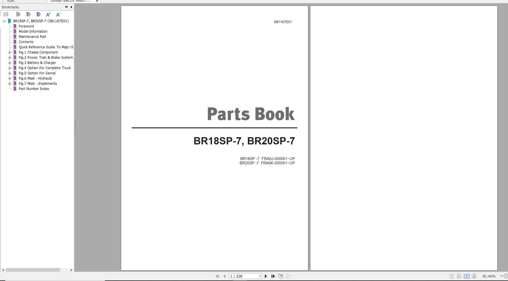 Doosan Electric Reach Truck BR18SP 7 BR20SP 7 Part Book SB1167E01 1