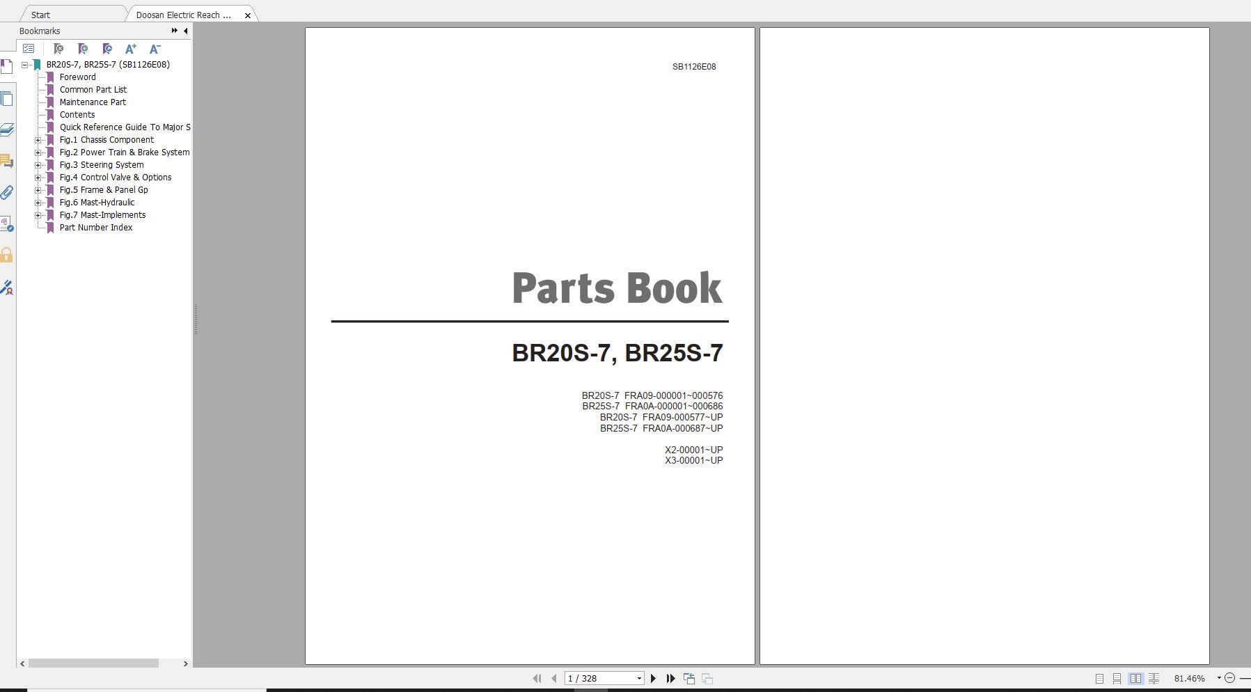 Doosan Electric Reach Truck BR20S 7 BR25S 7 Part Book SB1126E08 1
