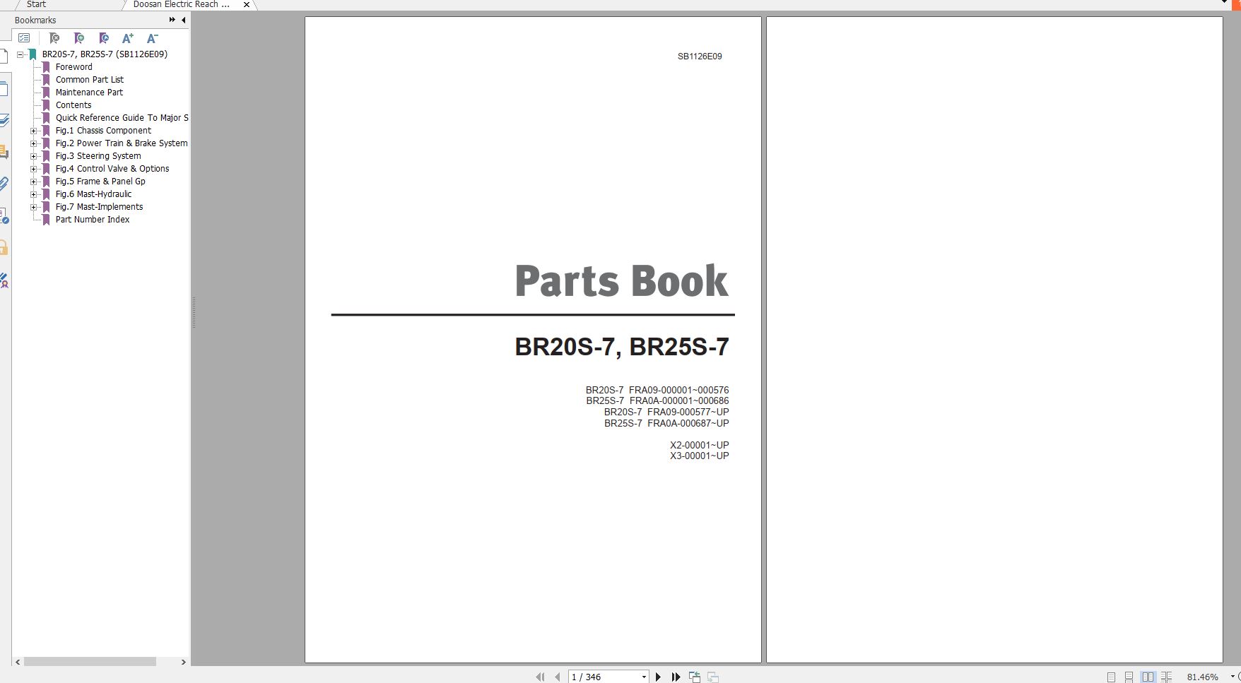 Doosan Electric Reach Truck BR20S 7 BR25S 7 Part Book SB1126E09 1