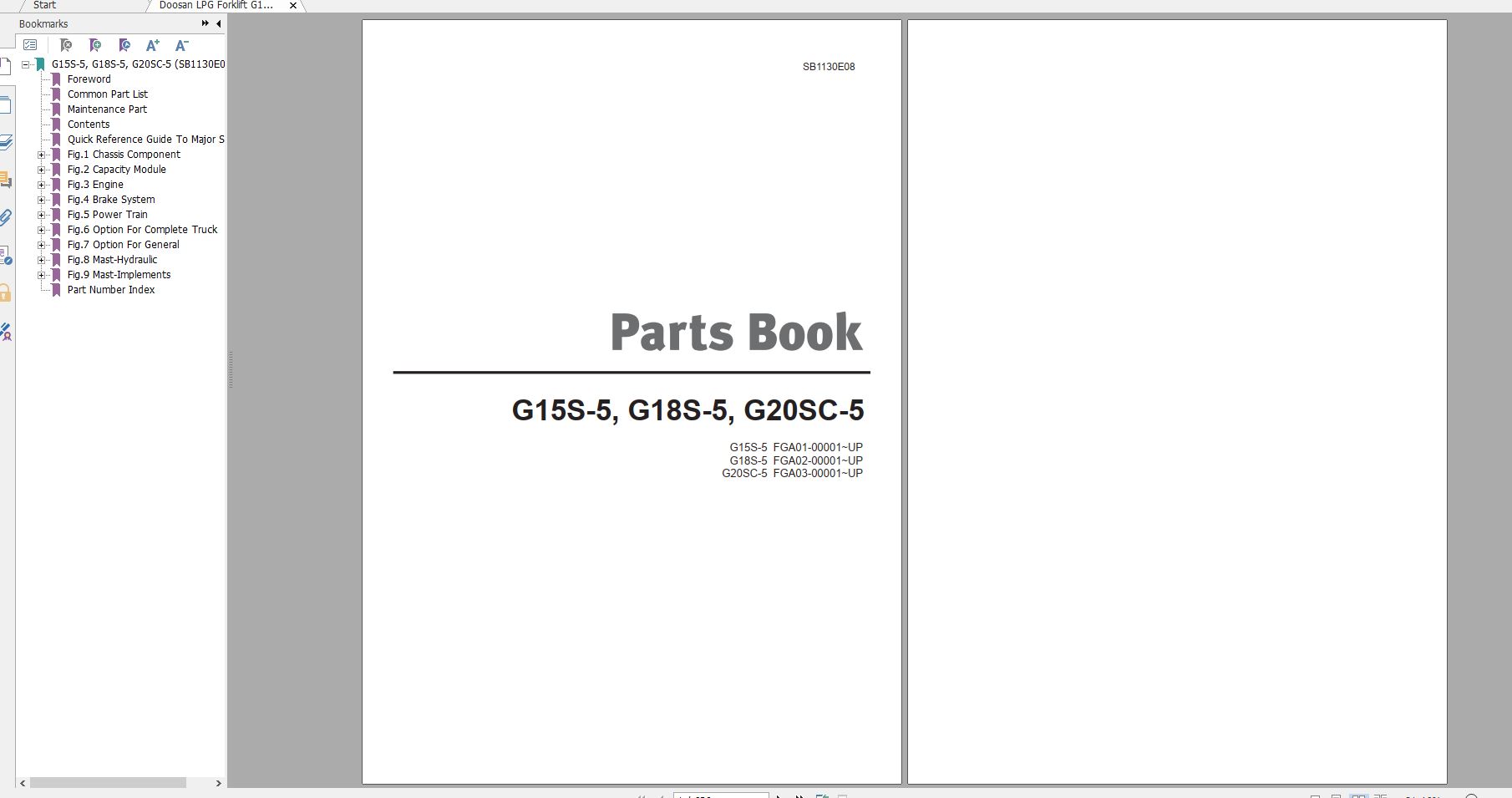 Doosan LPG Forklift G15S 5 G18S 5 G20SC 5 Part Book SB1130E08 1