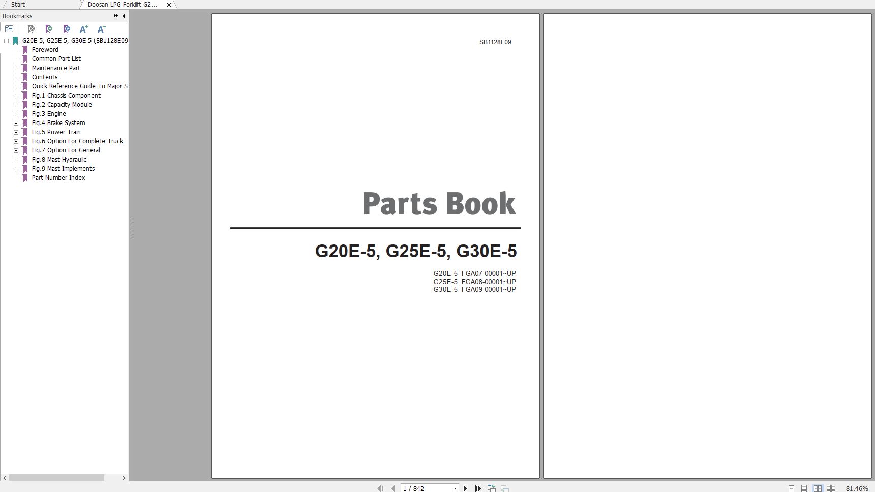 Doosan LPG Forklift G20E 5 G25E 5 G30E 5 Part Book SB1128E09 1