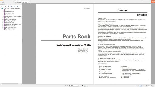 Doosan LPG Forklift G20G G25G G30G MMC Part Book SB1186E00 1