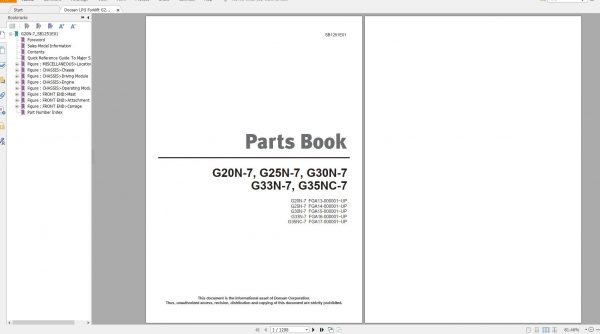 Doosan LPG Forklift G20N 7 G25N 7 G30N 7 G33N 7 G35NC 7 Part Book SB1251E01 1