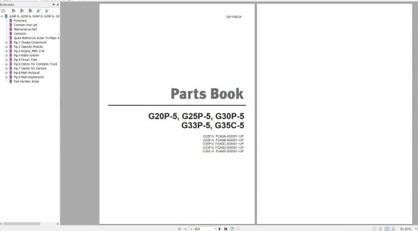 Doosan LPG Forklift G20P 5 G25P 5 G30P 5 G33P 5 G35C 5 Part Book SB1168E04 1