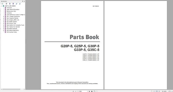 Doosan LPG Forklift G20P 5 G25P 5 G30P 5 G33P 5 G35C 5 Part Book SB1168E06 1