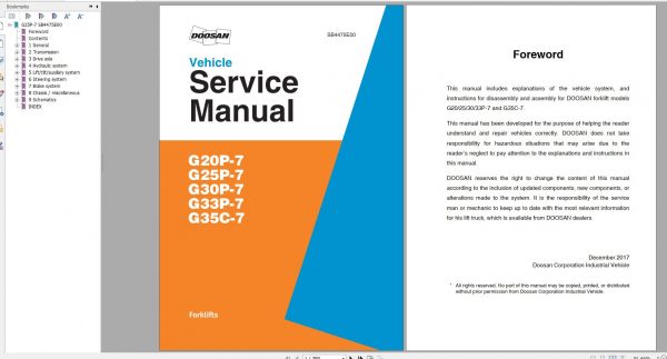 Doosan LPG Forklift G20P 7 G25P 7 G30P 7 G33P 7 G35C 7 Service Manual SB44 1