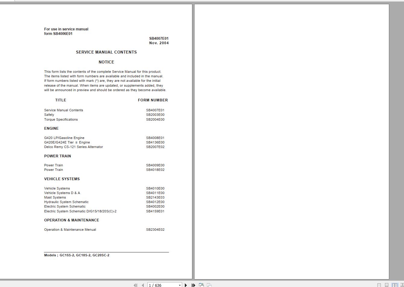 Doosan LPG Forklift GC15S 2 GC18S 2 GC20S 2 Electric Schematic Service Operaton Maintenance Ma 1