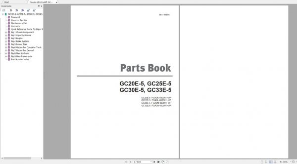 Doosan LPG Forklift GC20E 5 GC25E 5 GC30E 5 GC33E 5 Part Book SB1133E08 1