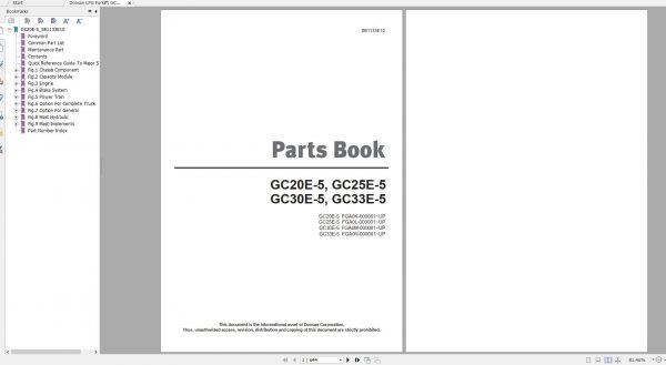 Doosan LPG Forklift GC20E 5 GC25E 5 GC30E 5 GC33E 5 Part Book SB1133E10 1