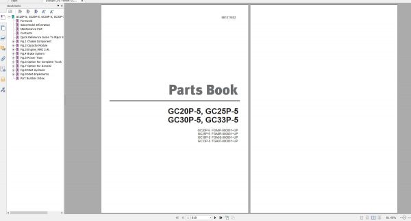 Doosan LPG Forklift GC20P 5 GC25P 5 GC30P 5 GC33P 5 Part Book SB1211E02 1