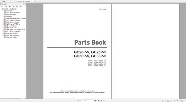 Doosan LPG Forklift GC20P 5 GC25P 5 GC30P 5 GC33P 5 Part Book SB1211E04 1