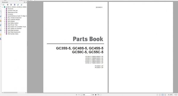 Doosan LPG Forklift GC35S 5 GC40S 5 GC45S 5 GC50S 5 GC55S 5 Part Book SB1099E16 1