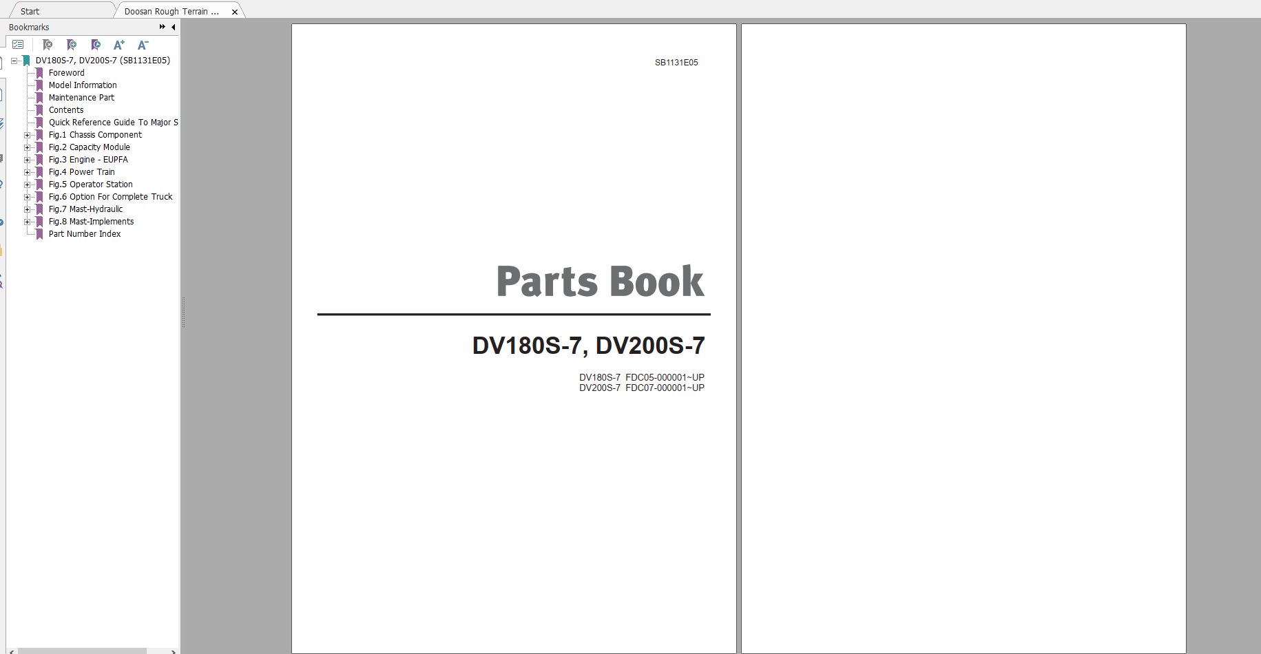 Doosan Rough Terrain Forklift DV180S 7 DV200S 7 Part Book SB1131E05 1