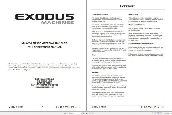 Exodus Material Handler MX447 MX457 Operators Manual 2011 1