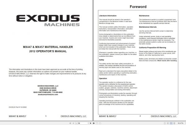 Exodus Material Handler MX447 MX457 Operators Manual 2012 1