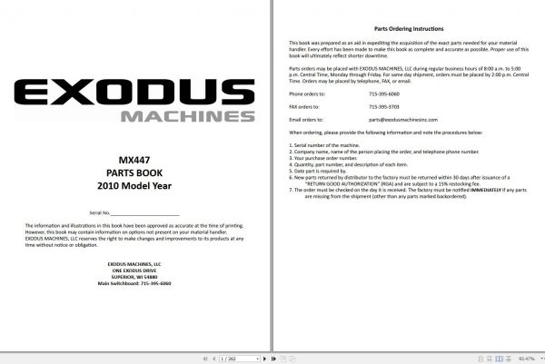 Exodus Material Handler MX447 Parts Manual 2010 1