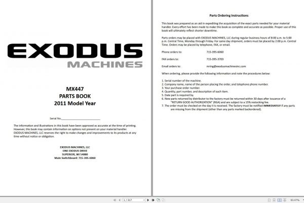 Exodus Material Handler MX447 Parts Manual 2011 1