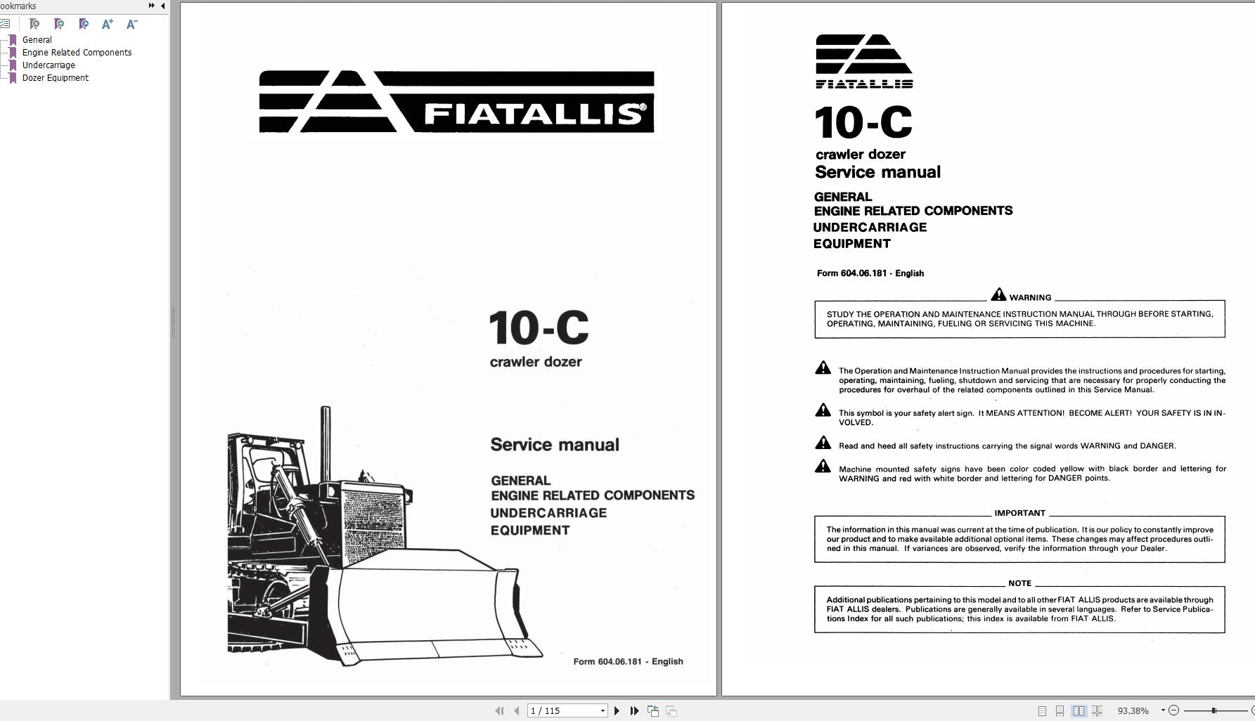 Fiat Allis Crawler Dozer 10 C Service Manual 60406181 1