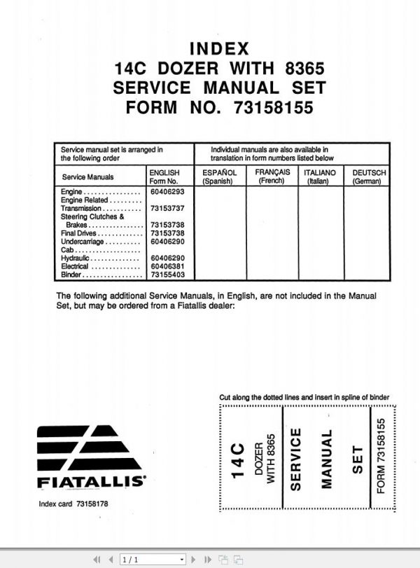 Fiat Allis Crawler Dozer 14C Set Service Manual 1