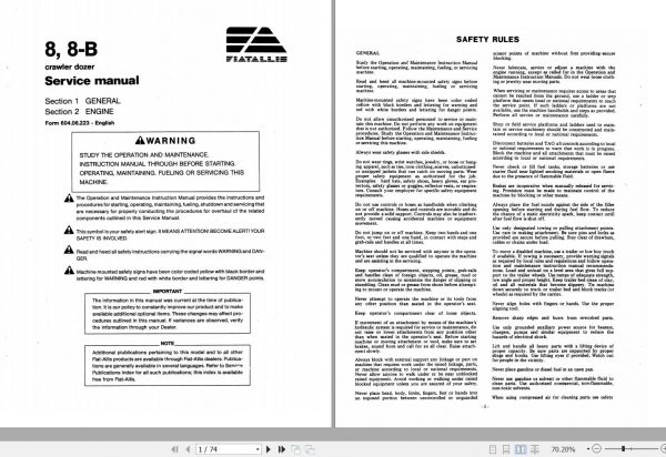 Fiat Allis Crawler Dozer 8 8 B Service Manual 60406223 1
