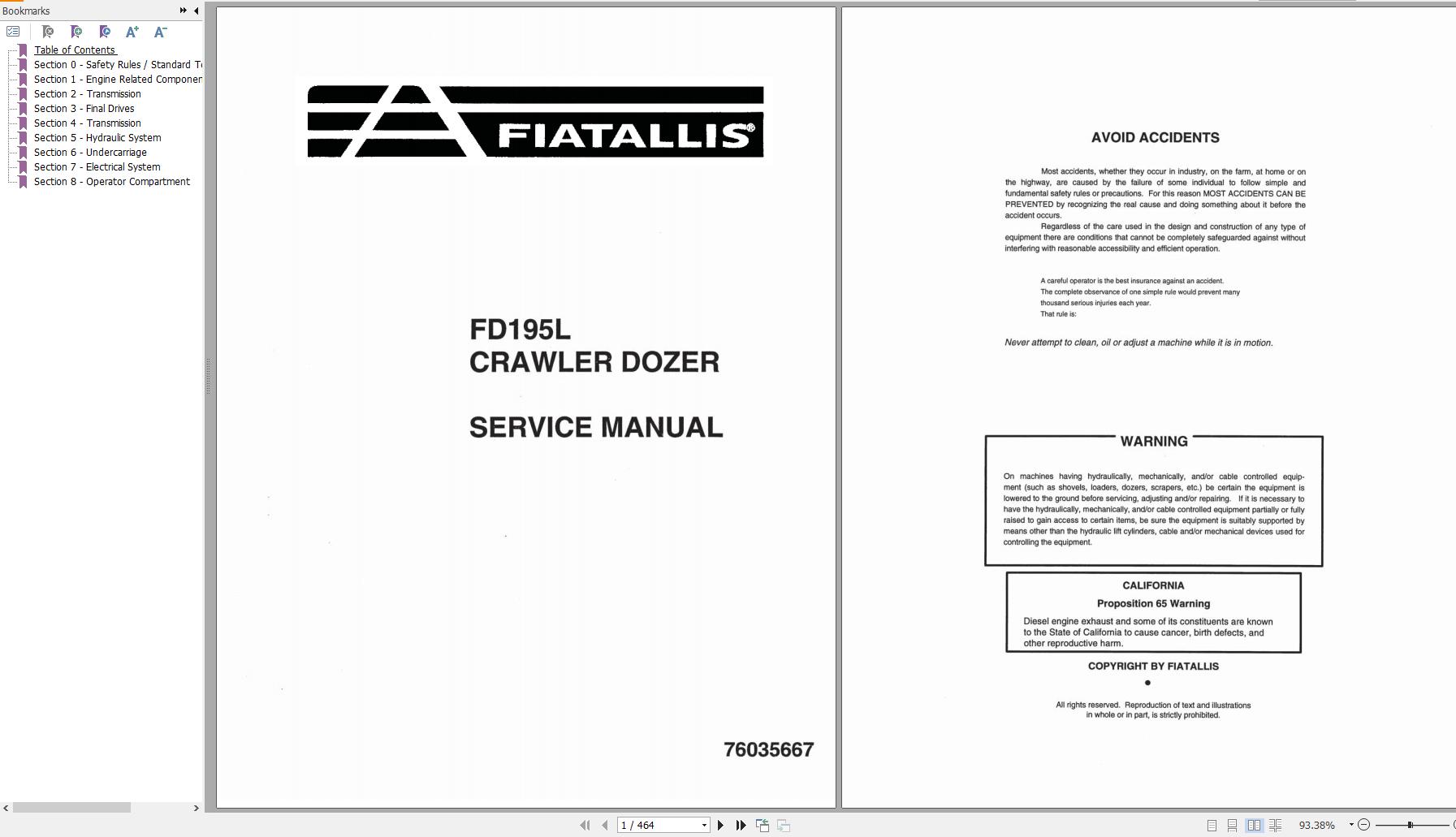 Fiat Allis Crawler Dozer FD195L Service Manual 76035667 1