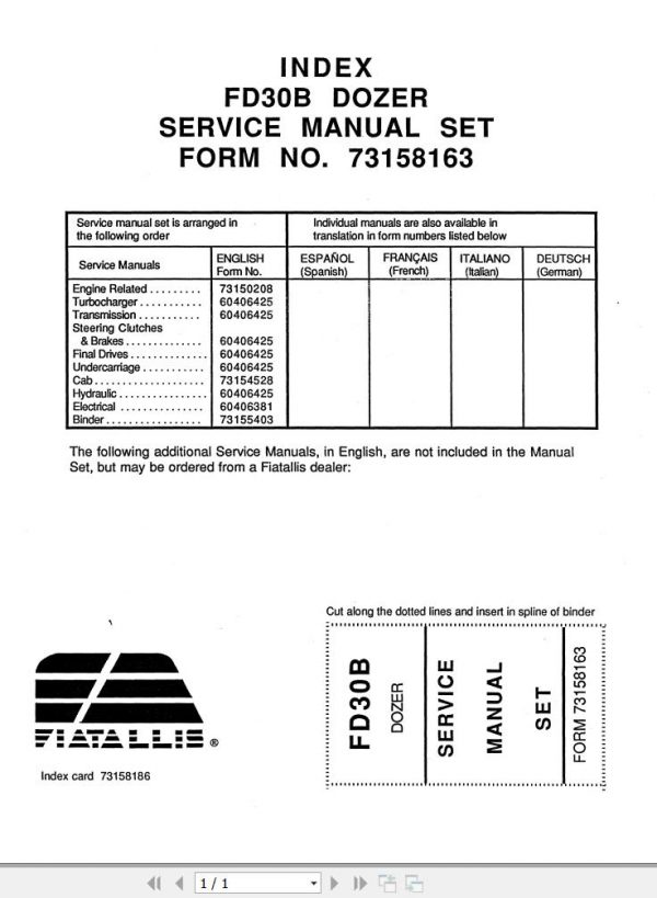 Fiat Allis Crawler Dozer FD30B Service Manual 1