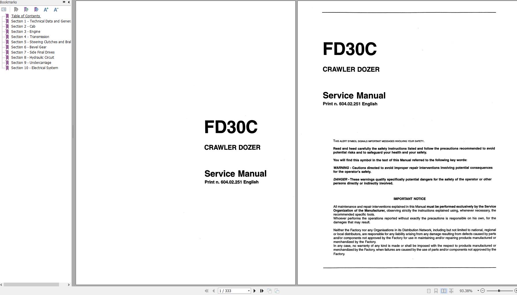 Fiat Allis Crawler Dozer FD30C Service Manual 60402251 1