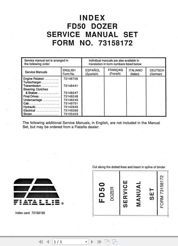 Fiat Allis Crawler Dozer FD50 Service Manual 1