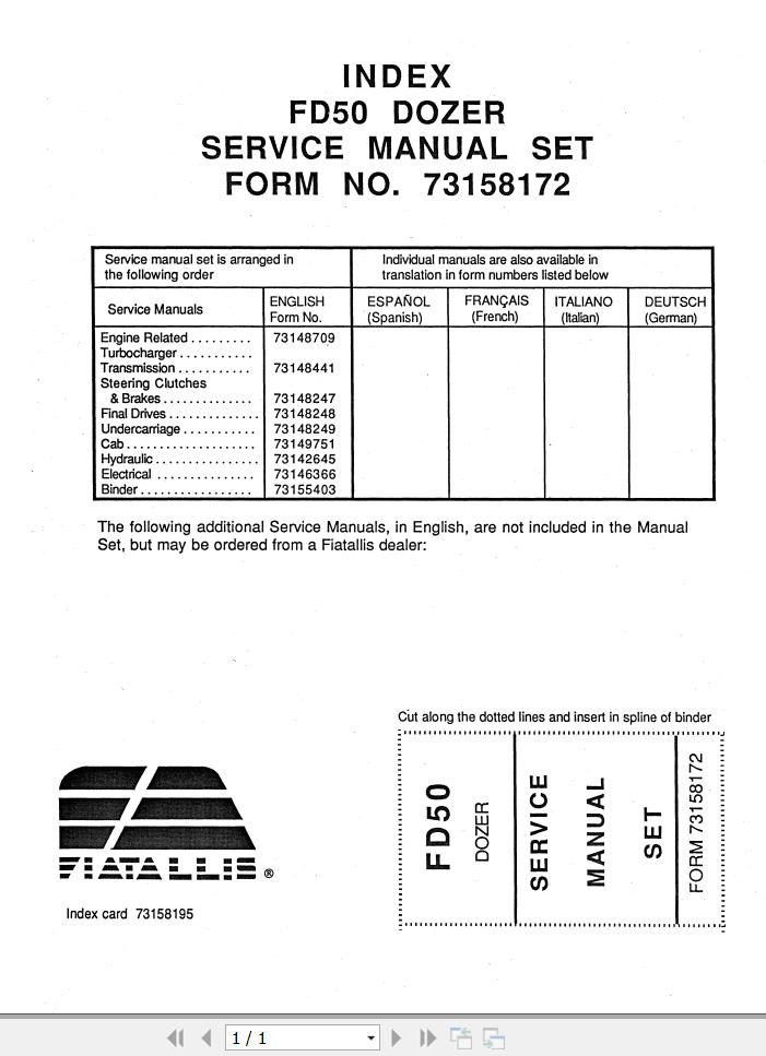 Fiat Allis Crawler Dozer FD50 Service Manual 1