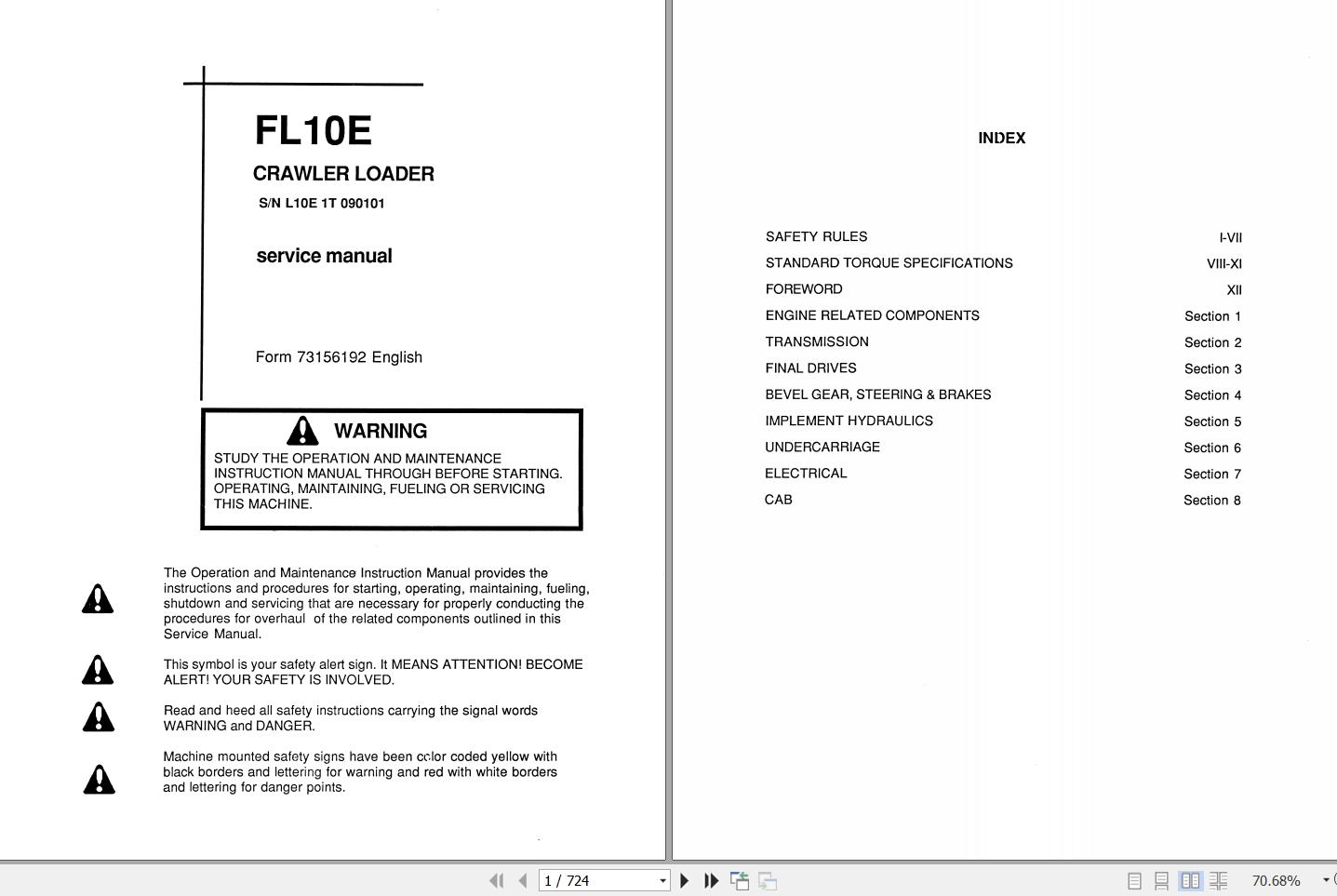 Fiat Allis Crawler Dozer FL10 Service Manual 1