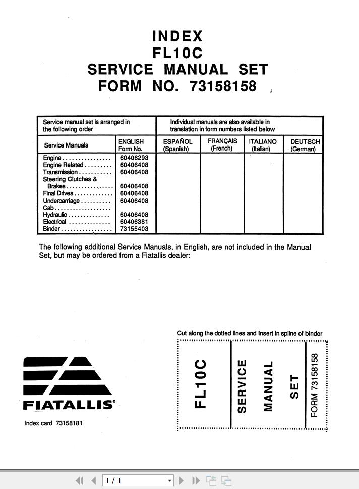 Fiat Allis Crawler Dozer FL10C Service Manual 1