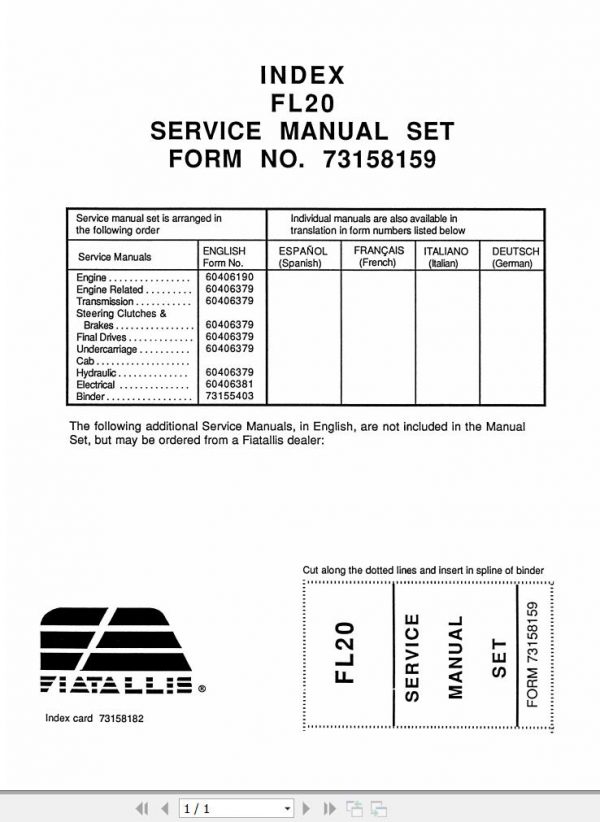 Fiat Allis Crawler Dozer FL20 Service Manual 1