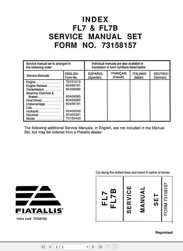 Fiat Allis Crawler Dozer FL7 FL7B Service Manual 1
