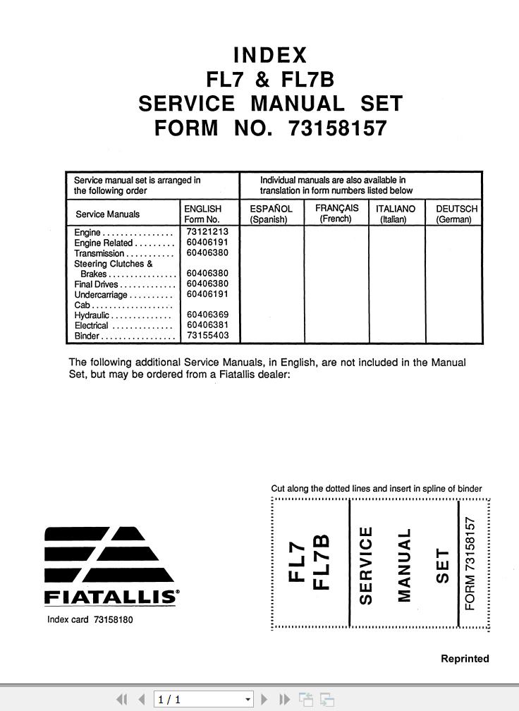 Fiat Allis Crawler Dozer FL7 FL7B Service Manual 1