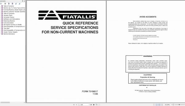 Fiat Allis Crawler Dozer Quick Reference For Non Current Machines Service Specifications 73158517 1