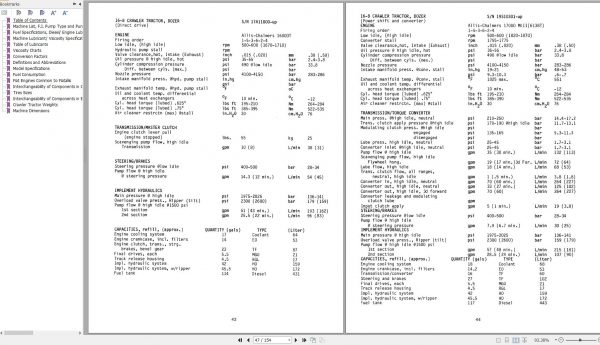 Fiat Allis Crawler Dozer Quick Reference For Non Current Machines Service Specifications 73158517 2
