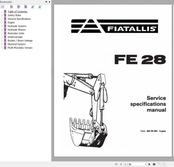Fiat Allis Crawler Excavator FE28 Service Manual 60406382 1