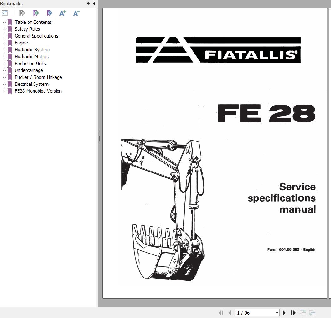 Fiat Allis Crawler Excavator FE28 Service Manual 60406382 1