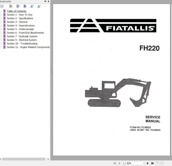 Fiat Allis Crawler Excavator FH220 Service Manual 73158522 1