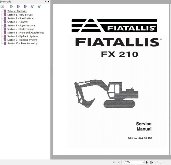 Fiat Allis Crawler Excavator FX210 Service Manual 60406755 1