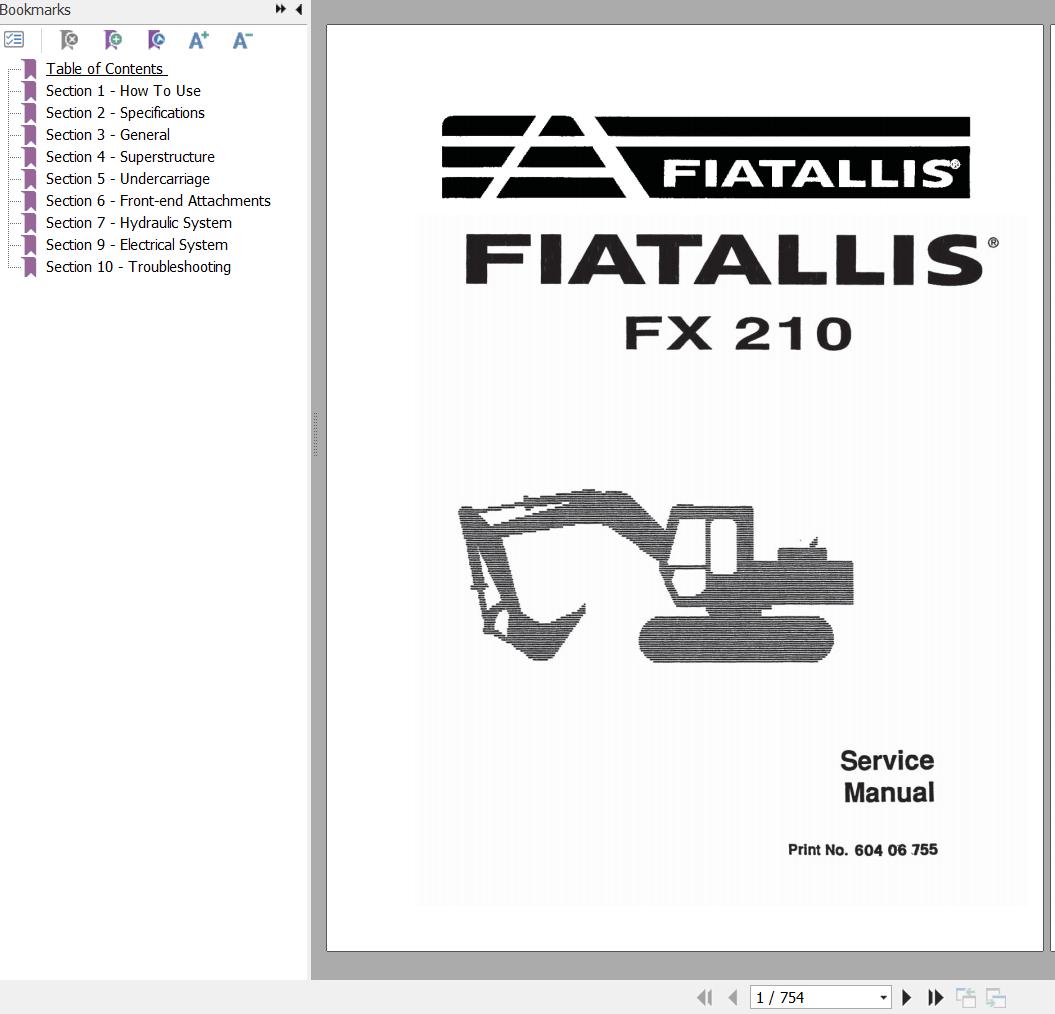 Fiat Allis Crawler Excavator FX210 Service Manual 60406755 1