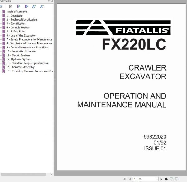 Fiat Allis Crawler Excavator FX220LC Operation and Maintenance Manual 59822020 1