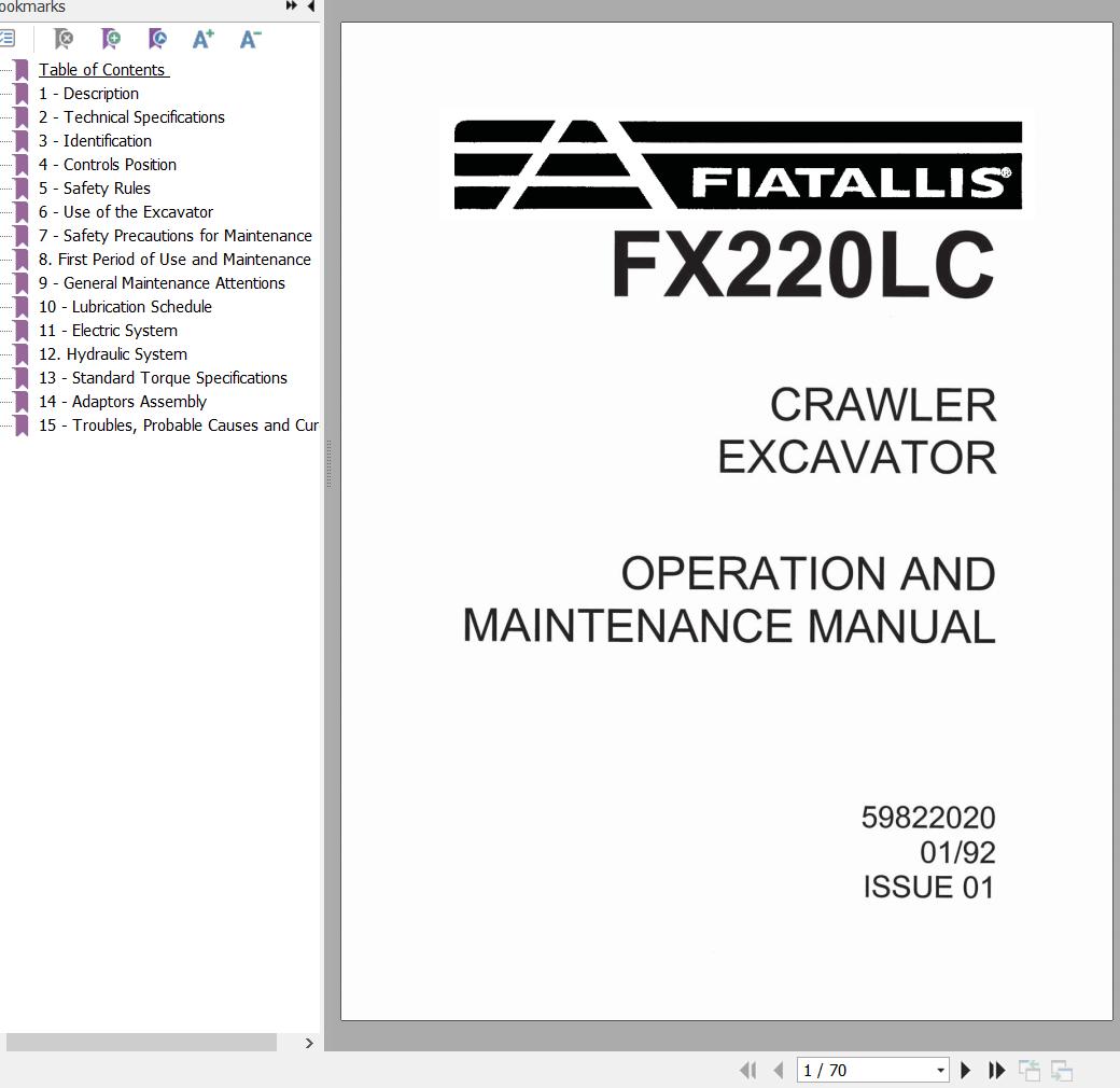Fiat Allis Crawler Excavator FX220LC Operation and Maintenance Manual 59822020 1