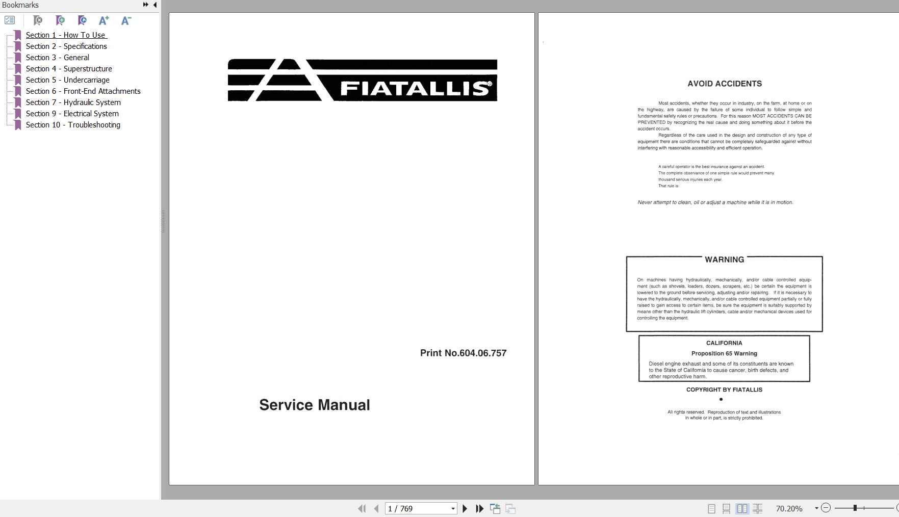 Fiat Allis Crawler Excavator FX250 Service Manual 60406757 1