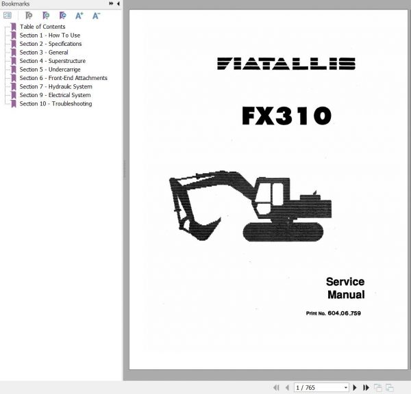 Fiat Allis Crawler Excavator FX310 Service Manual 60406759 1