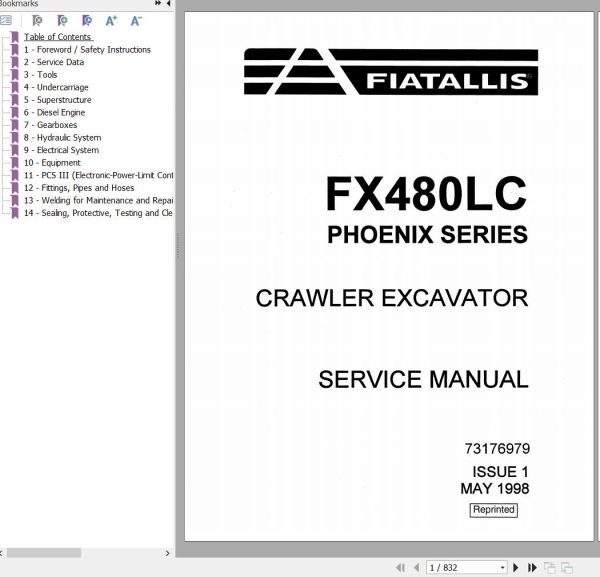 Fiat Allis Crawler Excavator FX480LC Service Manual 73176979 1