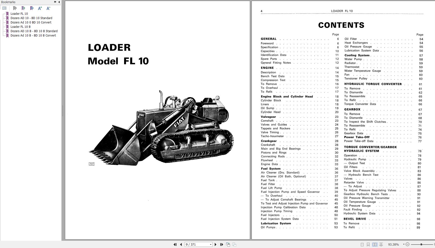 Fiat Allis Crawler Loader FL10 FL10B Service Manual 60406077 1