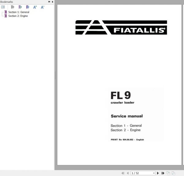 Fiat Allis Crawler Loader FL9 General Engine Service Manual 60406052 1
