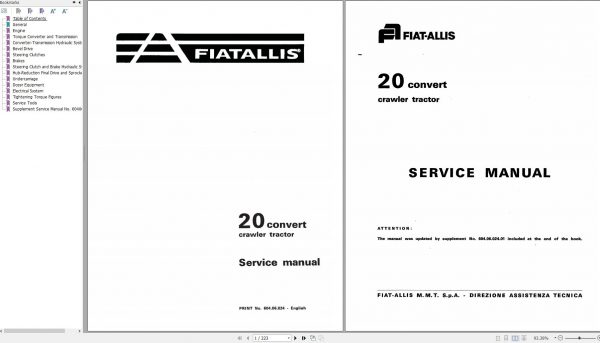Fiat Allis Crawler Tractor 20 Convert Service Manual 60406024 1